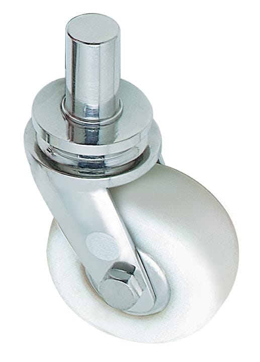 Solid White Nylon wheel fitted to Stainless Steel Pin type Heavy Duty castor